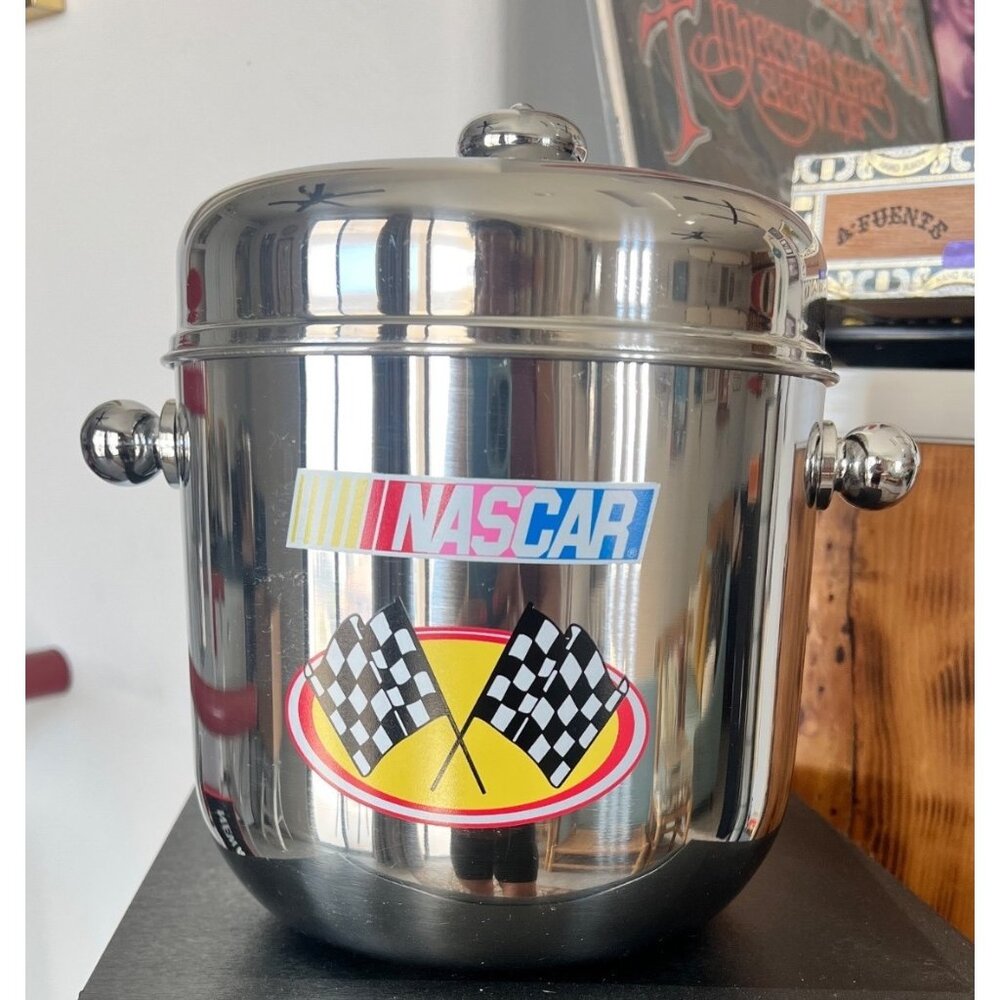 NASCAR ice bucket with 6 shot glasses, collectible set, auto racing